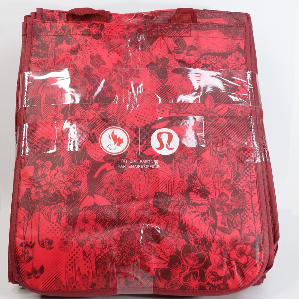 lululemon athletica Red Team Canada Reusable Floral Tote Bag. Large 16.5”x14”